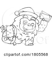 Cartoon Black And White Christmas Yeti Abominable Snowman With Mail
