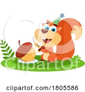 Poster, Art Print Of Cartoon Birthday Squirrel Ready To Eat An Acorn