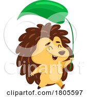 Poster, Art Print Of Cartoon Hedgehog Holding A Leaf