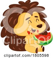Poster, Art Print Of Cartoon Hedgehog Eating Watermelon