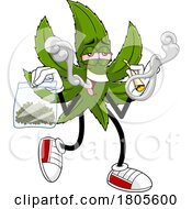 Cartoon Pot Leaf Mascot Carrying A Bag And Smoking A Doobie