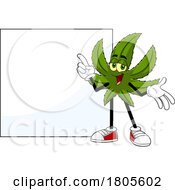 Poster, Art Print Of Cartoon Pot Leaf Mascot With A Blank Sign