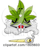 Cartoon Pot Leaf Mascot Floating On Smoke Over A Doobie