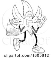11/14/2023 - Cartoon Black And White Pot Leaf Mascot Carrying A Bag And Smoking A Doobie