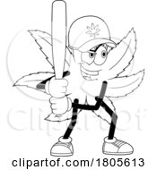 Poster, Art Print Of Cartoon Black And White Pot Leaf Mascot Batting