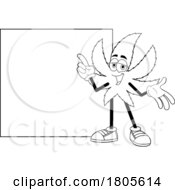 Poster, Art Print Of Cartoon Black And White Pot Leaf Mascot With A Blank Sign