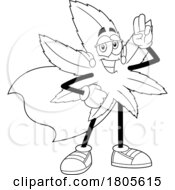 Poster, Art Print Of Cartoon Black And White Pot Leaf Mascot Super Hero