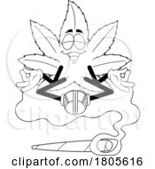 Poster, Art Print Of Cartoon Black And White Pot Leaf Mascot Floating On Smoke Over A Doobie