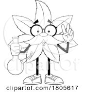 Poster, Art Print Of Cartoon Black And White Pot Leaf Mascot With A Bong