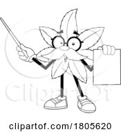 Poster, Art Print Of Cartoon Black And White Pot Leaf Mascot Professor