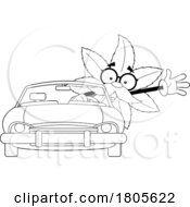 Cartoon Black And White Pot Leaf Mascot Driving A Car