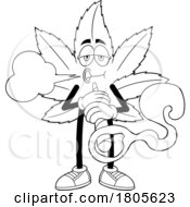 Poster, Art Print Of Cartoon Black And White Pot Leaf Mascot Smoking A Doobie