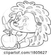 Poster, Art Print Of Cartoon Black And White Hedgehog Ready To Eat An Apple