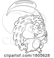 11/14/2023 - Cartoon Black And White Hedgehog Holding A Leaf