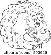 Poster, Art Print Of Cartoon Black And White Hedgehog Eating Watermelon