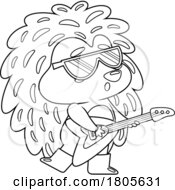 Poster, Art Print Of Cartoon Black And White Hedgehog Playing A Guitar