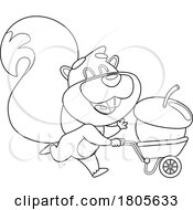 Poster, Art Print Of Cartoon Black And White Squirrel With A Giant Acorn In A Wheelbarrow