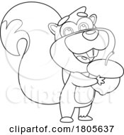Poster, Art Print Of Cartoon Black And White Squirrel Holding An Acorn