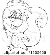 Poster, Art Print Of Cartoon Black And White Squirrel With A Leaf