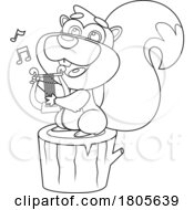 Poster, Art Print Of Cartoon Black And White Squirrel Playing A Lyre