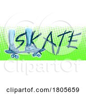 Poster, Art Print Of Sketched Skaters Legs On A Skateboard Over Green