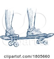 Sketched Skaters Legs On A Skateboard