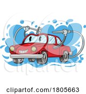 Poster, Art Print Of Cartoon Red Car Washing Itself