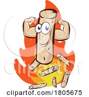 Cartoon Flexing Wood Pellet Mascot And Fire