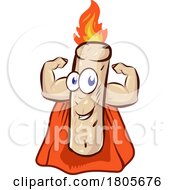 Cartoon Burning And Flexing Wood Pellet Mascot Super Hero