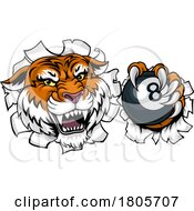 Poster, Art Print Of Tiger Angry Pool 8 Ball Billiards Mascot Cartoon