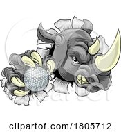 Poster, Art Print Of Rhino Rhinoceros Golf Cartoon Sports Mascot