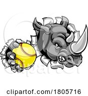 Poster, Art Print Of Rhino Softball Animal Sports Team Mascot