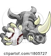 Rhino Rhinoceros Baseball Cartoon Sports Mascot by AtStockIllustration