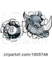 11/14/2023 - Rhino Angry Pool 8 Ball Billiards Mascot Cartoon