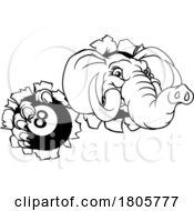 Poster, Art Print Of Elephant Pool 8 Ball Billiards Mascot Cartoon