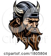 Poster, Art Print Of Viking Warrior Head In Helmet Mascot Face Man