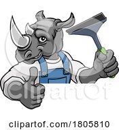 Poster, Art Print Of Rhino Car Or Window Cleaner Holding Squeegee