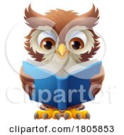 Poster, Art Print Of Wise Owl Cartoon Cute Character Reading Book