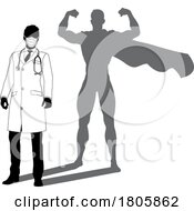 11/14/2023 - Superhero Doctor With Super Hero Shadow Silhouette