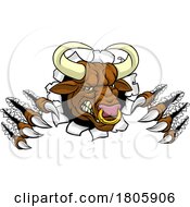Poster, Art Print Of Bull Minotaur Longhorn Monster Cow Mascot Cartoon