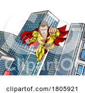 Super Hero Flying City Comic Book Superhero Pose by AtStockIllustration