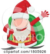 Poster, Art Print Of Cartoon Gnome Christmas Santa Claus Carrying A Sack And Waving