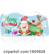 Poster, Art Print Of Cartoon Gnome Christmas Santa Claus And Reindeer With Merry Christmas Greeting