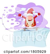 Poster, Art Print Of Cartoon Gnome Christmas Santa Claus Skateboarding On Ice