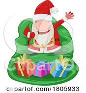 Cartoon Gnome Christmas Santa Claus Waving On A Giant Sack