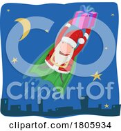 Poster, Art Print Of Cartoon Gnome Christmas Santa Claus Flying With A Gift