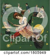 Poster, Art Print Of Witch And Nursery Rhymes On Green
