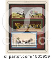 Poster, Art Print Of Pompeii Art Frescoes With A Bird Golden Griffin Scroll Work Rooster And Grapes