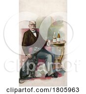 Poster, Art Print Of Gentleman Enjoying An Alcoholic Beverage With A Dog At His Side