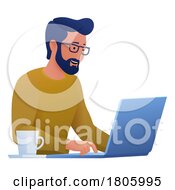 Man Using Laptop Computer Cartoon Illustration by AtStockIllustration